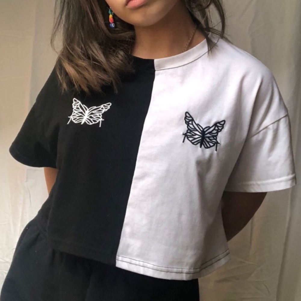Embroidery butterfly top